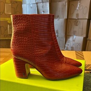 Sam Edelman Red Croc-Embossed Ankle Booties